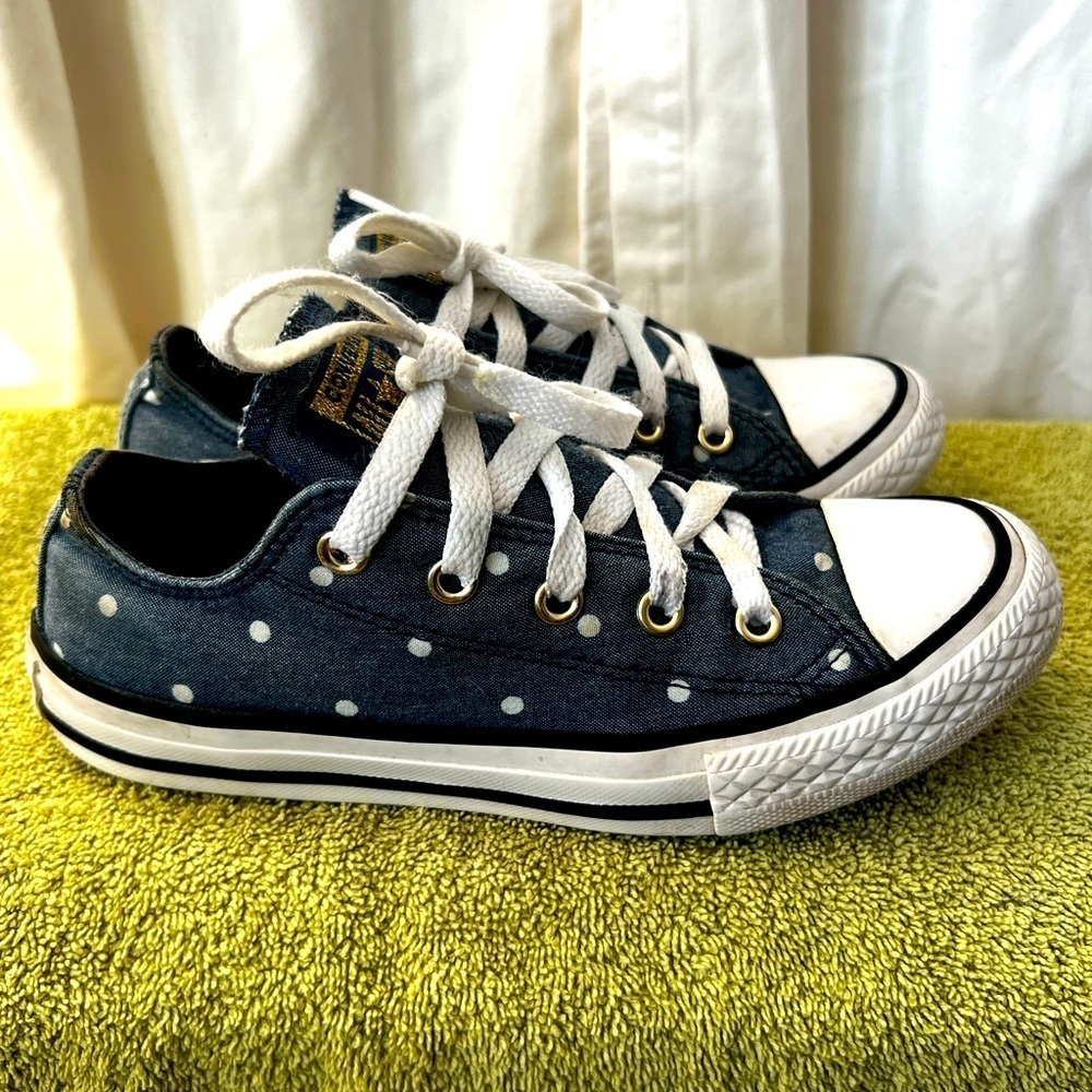 Converse All Star Chuck Taylor Blue W/ White Polka Dots Low Top Youth Sz 2.5